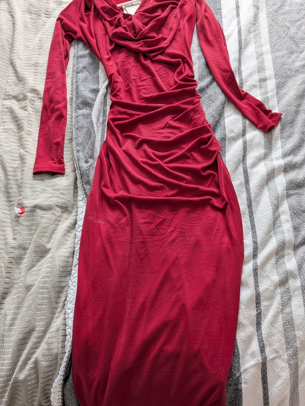 Zara Burgundy Long-Sleeve Ruched Maxi Dress